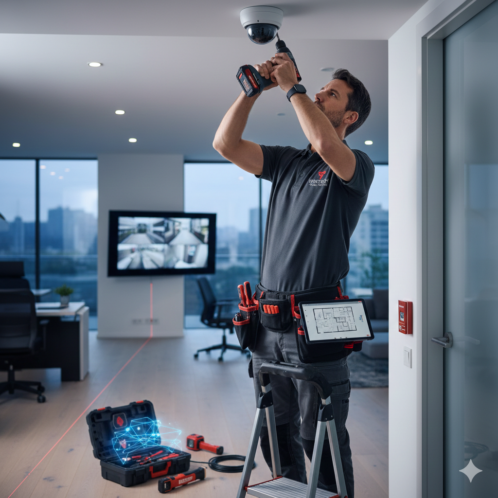 Técnico certificado instalando sistema